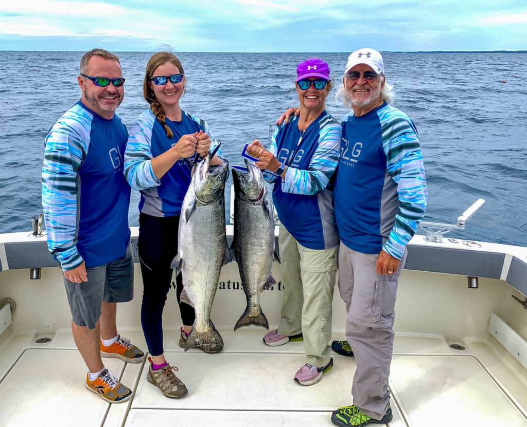Anglers on a Lake Michigan salmon charter